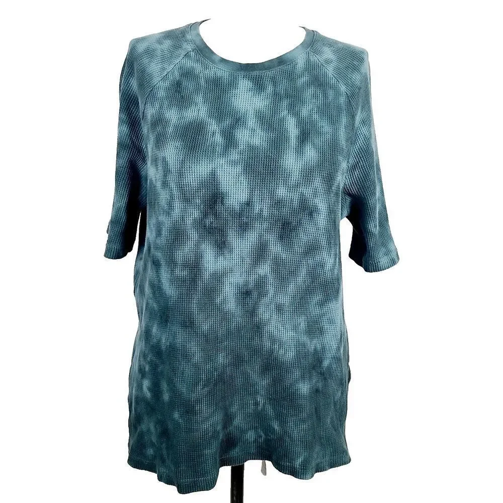 Everlane‎ Evergreen Top S Green Organic Cotton Tie Dye Waffle Knit Raglan Sleeve - Picture 2 of 7